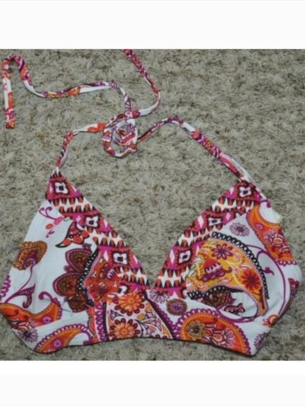Sonoma Halter Swimsuit Top Womens 10 Pink White Floral Tie Back Shelf Bra Top